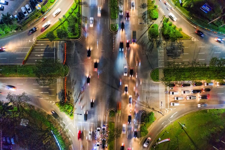 Traffic passing through a city junction